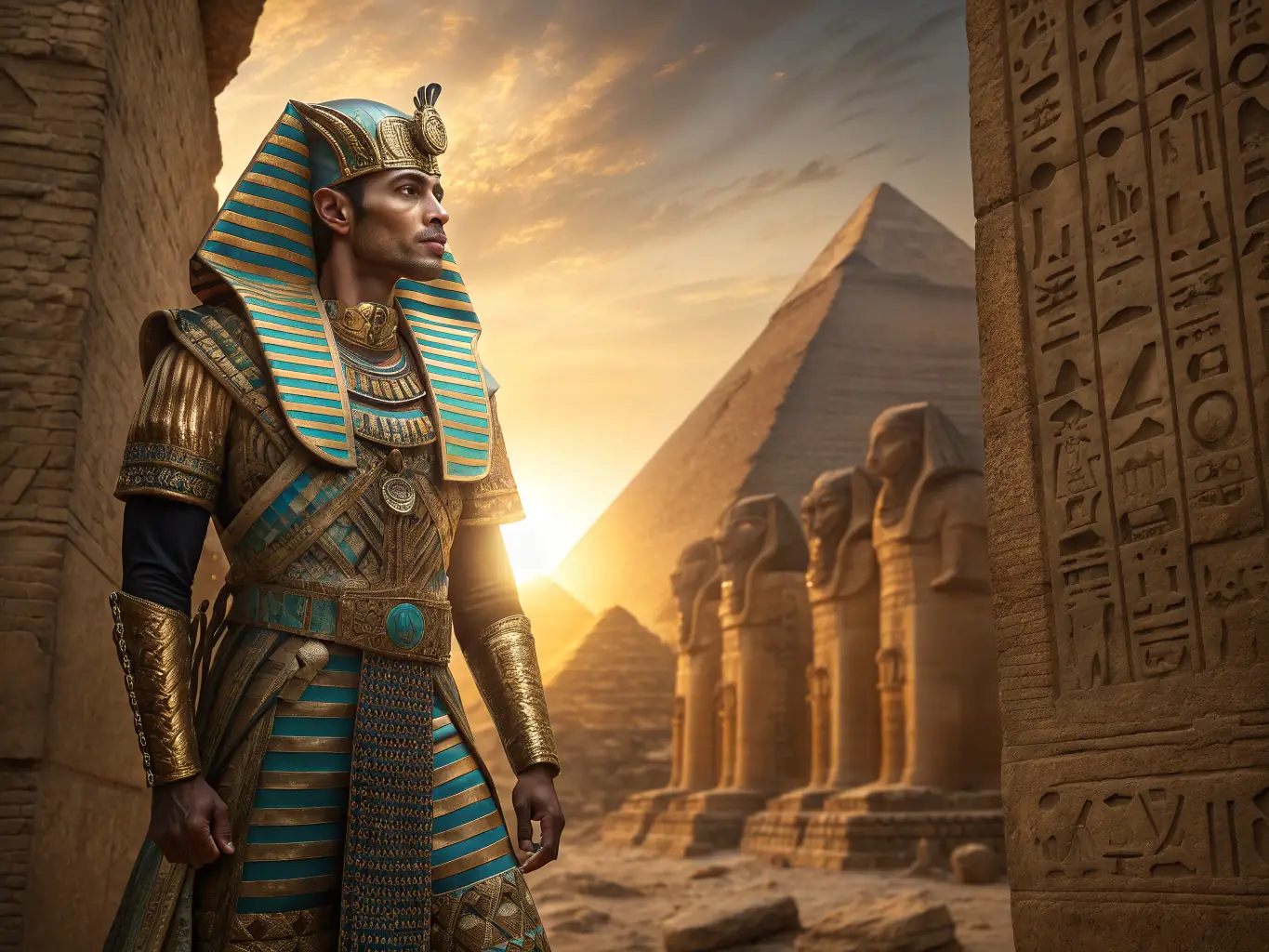 A wide shot of the 'Ancient Egypt' exhibit, showcasing a detailed life-size reconstruction of a pharaoh's palace, with hieroglyphic inscriptions and interactive displays explaining the significance of Egyptian culture in the Bible.